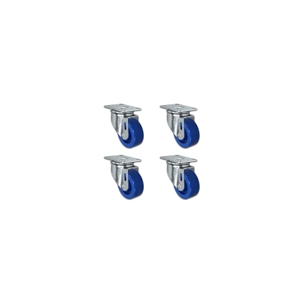 3"x1.25" Blue Solid Polyurethane Caster, All Swivel Caster, PK4